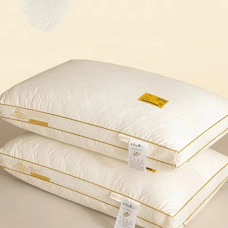 Soybean Fiber Neck Protection Pillow with No Collapse High Rebound Comfortable Pillow Core for Adult and Household